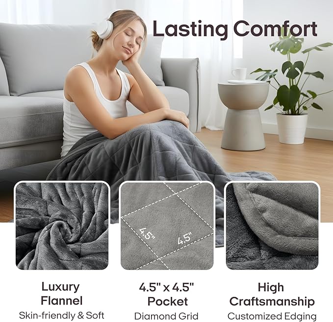 ZonLi Royal Posh Velvet Weighted Blanket for Adults, Dual Sided Cozy Fluffy Heavy Blanket(60"x80",20lbs,Grey), Bed Sofa Heavy Blankets, Soft Material with Premium Glass Beads, Easy Care