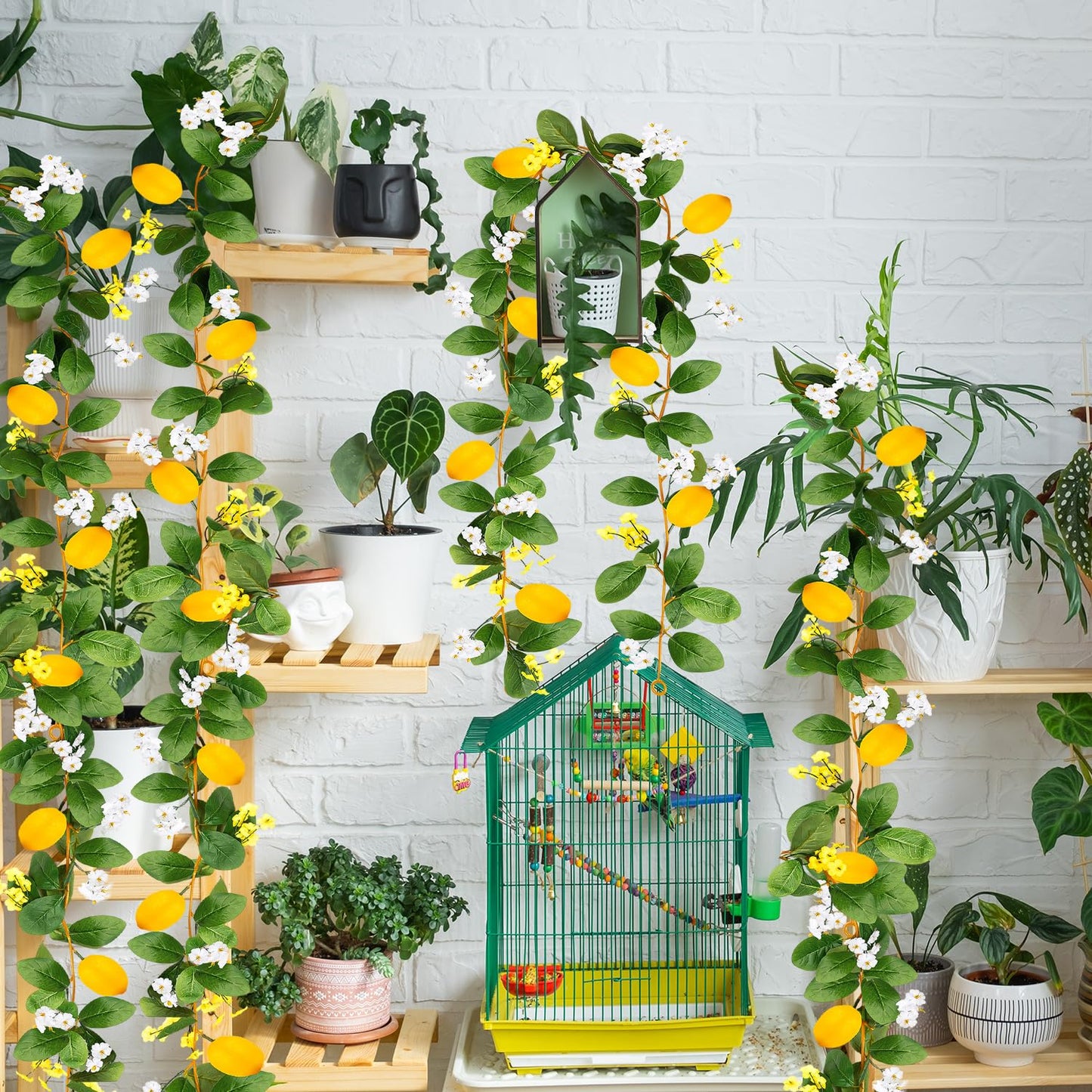 KVCSYAW 2 Pcs Artificial Lemon Flower Garland Vine, 14 Ft Fake Yellow Lemon Vines Silk Flowers Hanging Floral Garlands Decoration for Room Wall, Flower Themed Party, Wedding Supplies