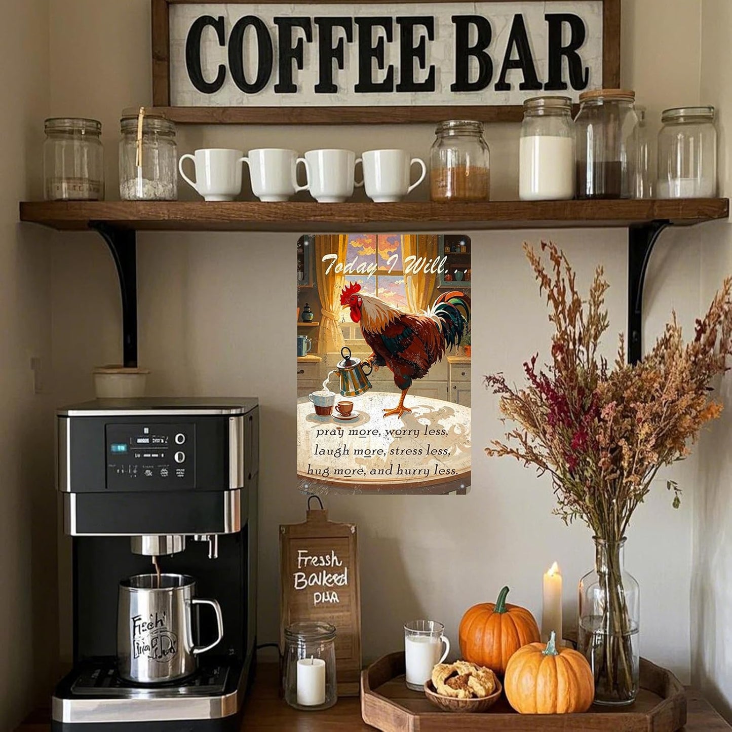 Chicken Sign Rooster Kitchen Decor Today I Will Pry More Worry Less Metal Sign Poster 12x8 Inch Home Kitchen Offce Cafe Coffee Are Farm Wall Decor