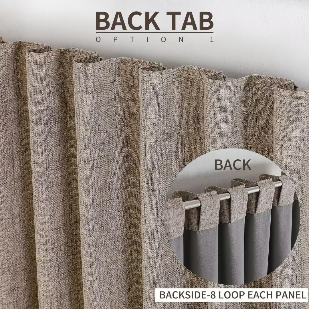 Joydeco Natural Linen Curtains 96 inch Length 2 Panels Set Burg 100% Blackout Patio Door Curtain Room Darkening Sliding Door Curtains Thermal Insulated Back tab Rod Pocket(105x96 inch, Linen)