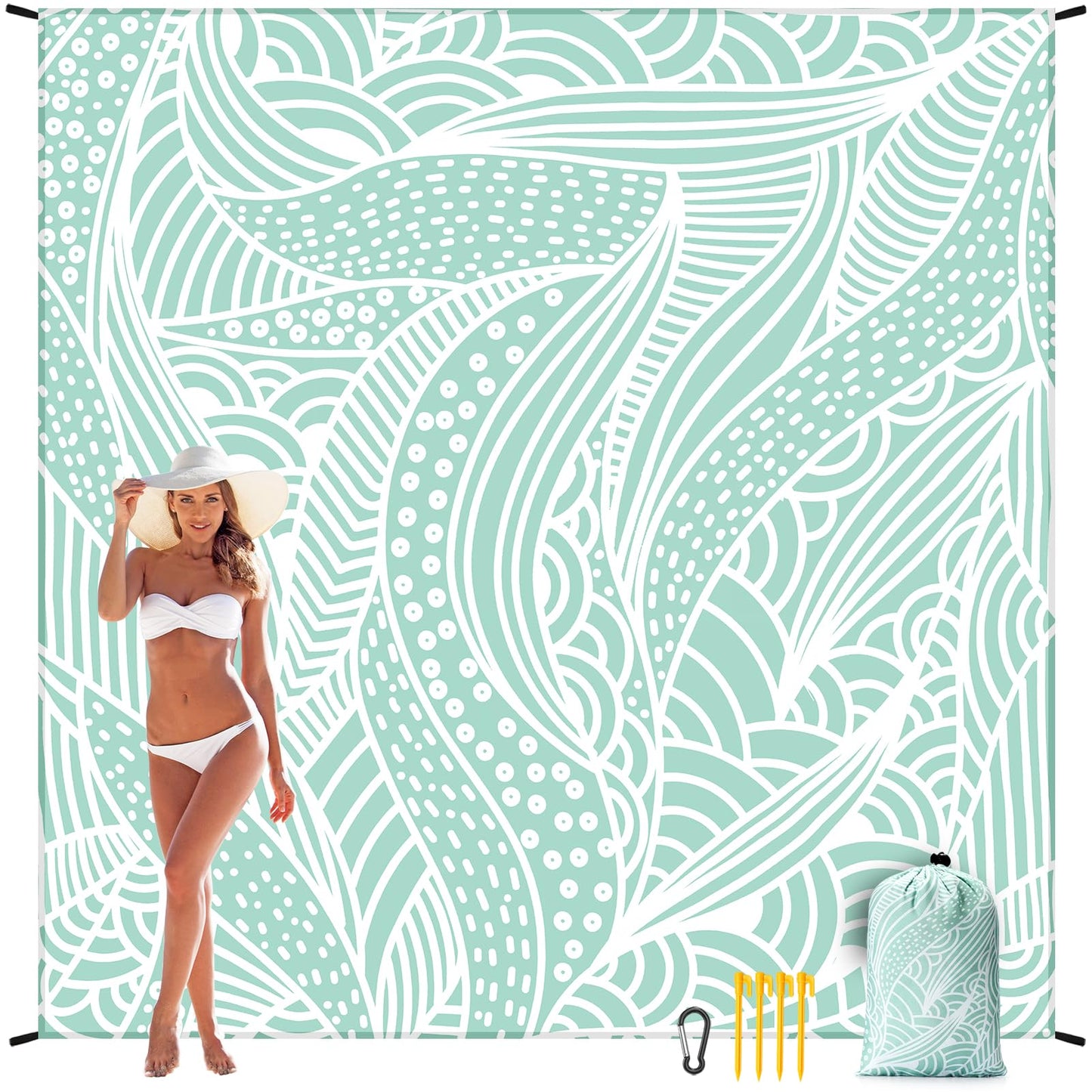 HIHOHO Beach Blanket, Sandproof Beach Mat, Waterproof Quick Drying Lightweight Outdoor Aztec Picnic Mat 79" X 83"/120"x108" for 2-8 Adults for Travel, Camping, Hiking