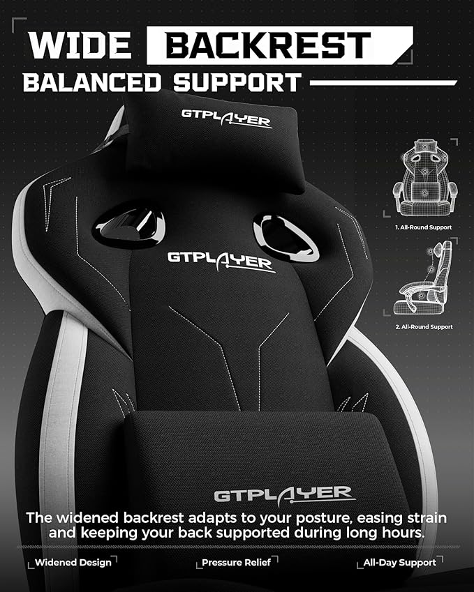 GTPLAYER Gaming Chair, Computer Chair with Footrest and Lumbar Support for Adults, 360°-Swivel Big & Tall Reclining Seat for Office or Gaming (Black)