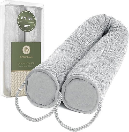 Heavy Duty Draft Stoppers and Blocker, Sound Proof Draft Guard for Doors and Windows, Decorative Cylinder Provides Insulation and Weather Stripping for Doors (Grey, 32 Inches)