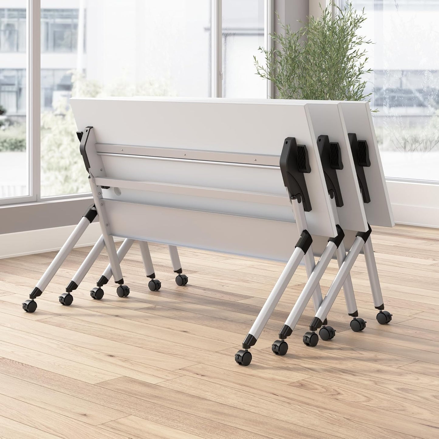 Bush Business Furniture Folding Training Table, 60 inch Desk, Commercial-Grade Bundle for Office or Classroom, Envision Collection, White