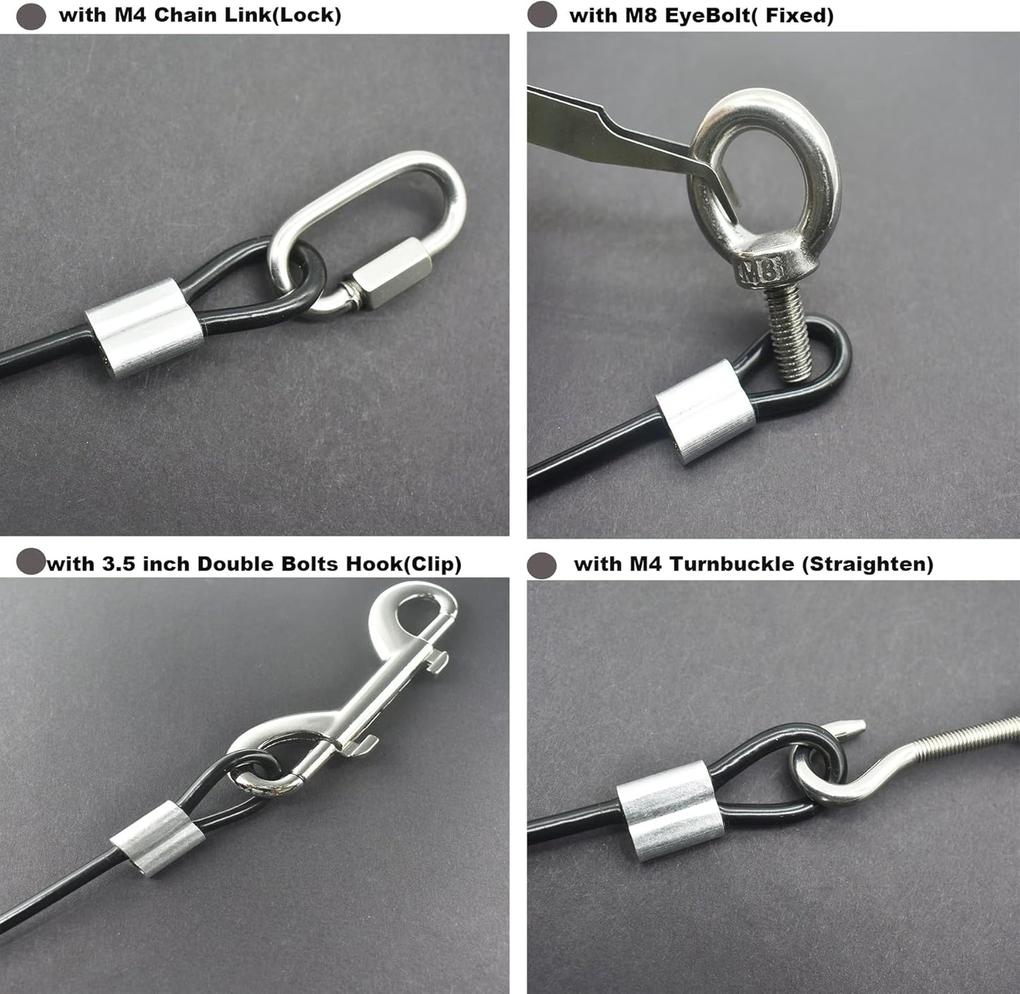 5 Pcs 4mm Wire 36 inch Vinyl Coated Stainless Steel Cable with Loops Short Wire Rope Lanyard Lock Security Chain Link for Outdoor Gates, Black(4mm x 36inch)