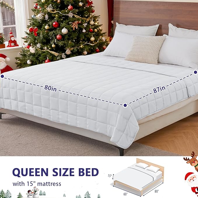 King Size Weighted Blanket for Adults (25 lbs, 80” x 87”, White) Cooling Heavy Blanket for Sleeping Perfect for 240-260 lbs, Breathable Blanket for Adults & Couple All Season, Machine Washable