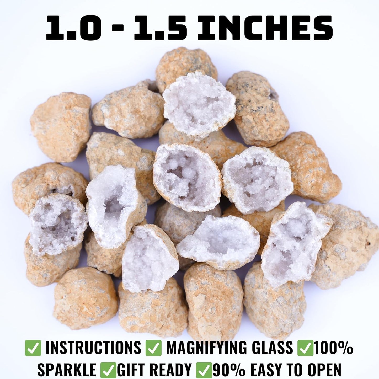 Break Your Own Geodes Kit for Kids – 20 Natural Geodes (1.0–1.5”) with Magnifying Glass & Learning Guide – STEM Science Rock Kit for Kids Ages 6–12 – Educational Gift for Classrooms & Parties