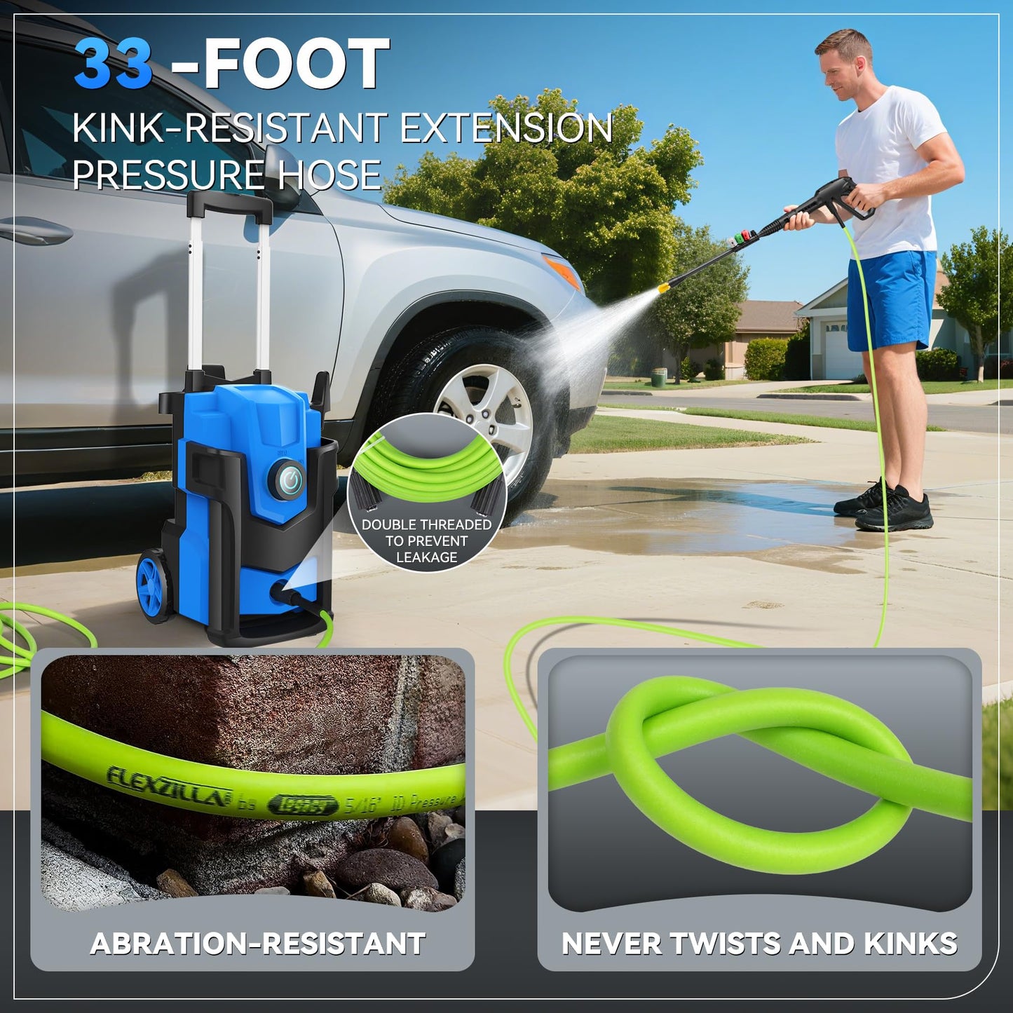 Electric Pressure Washer, 5000 PSI 4.0 GPM Heavy Duty Power Washer, with 4 Nozzles,Foam Cannon,33FT Hose Reel and 500ml Soap Bottle for Home/Cars(Blue)