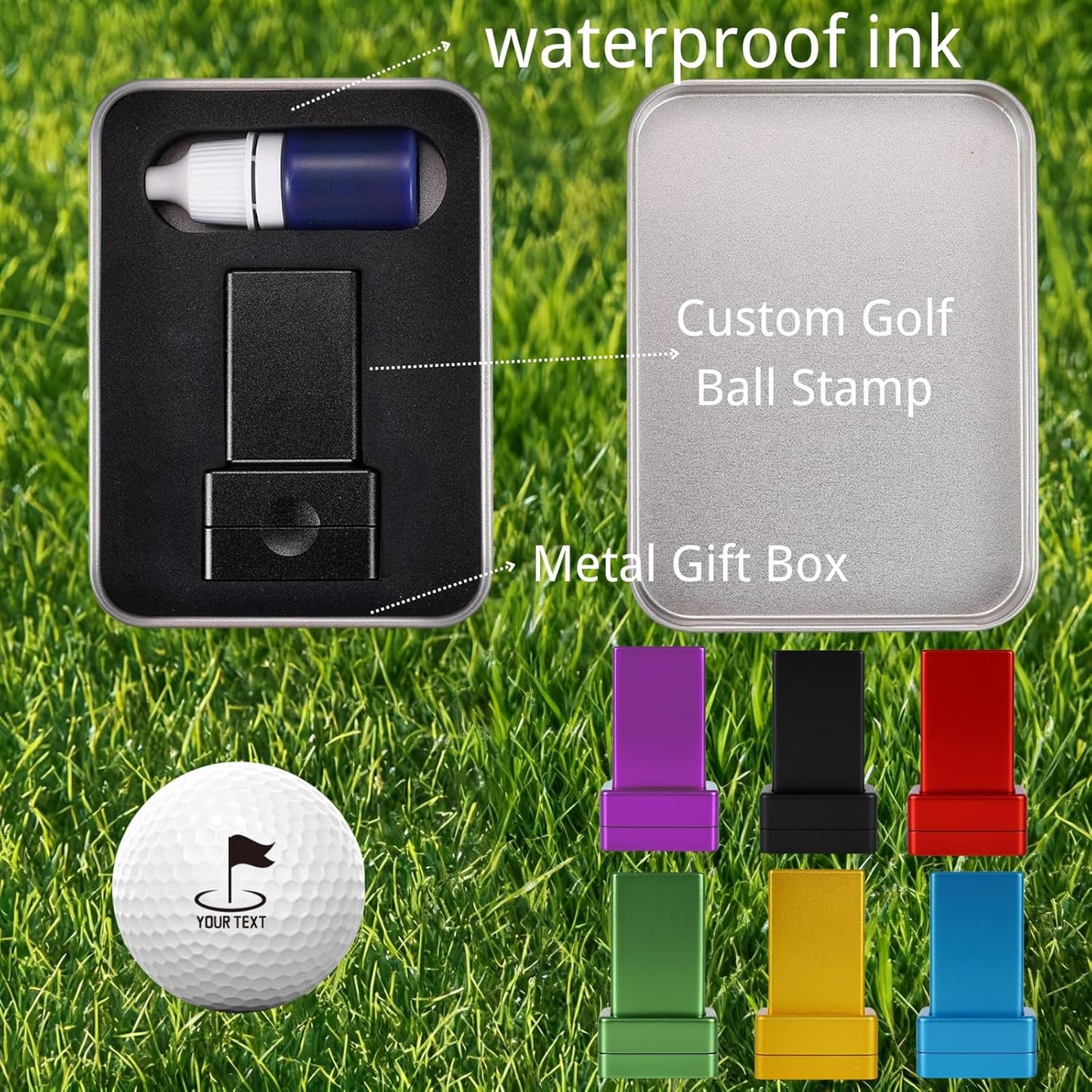 Personalized Golf Ball Stamp with Ink & Metal Box, Custom Name Self-Inking Golf Ball Marking, Golf Accessories, Gift for Golf Lover, Dad, Husband, Father's Day Birthday