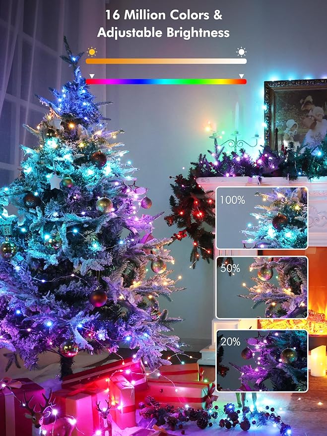 BrizLabs Smart Fairy String Lights, 66ft 200 LED WiFi Pink & White Valentine's Day Fairy Lights App Control, Dimmable Rainbow Christmas Lighting, Music Sync Xmas Lighting Work with Alexa & Google Home