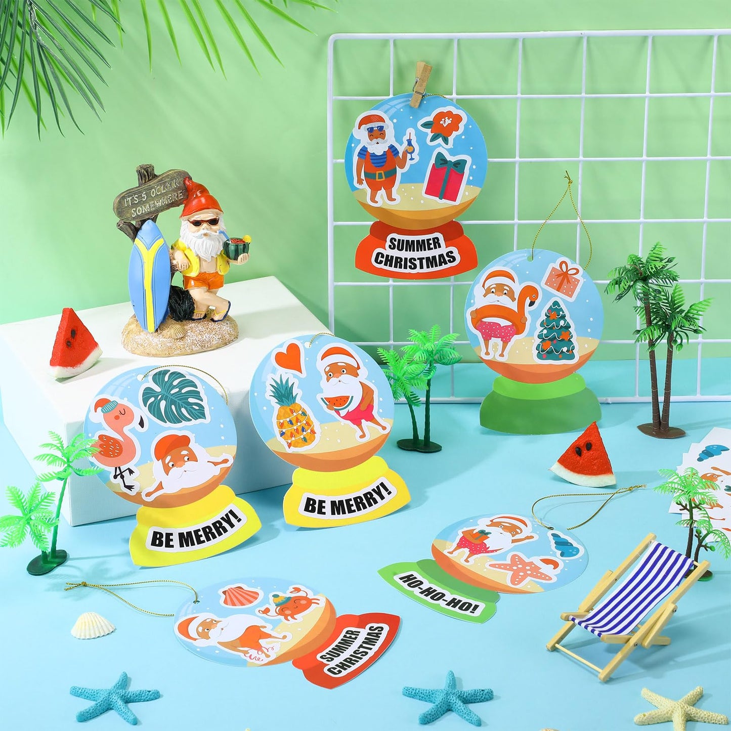 Soulchen 36 Pcs Summer Christmas Craft Kit DIY Crystal Balls Greeting Card with Christmas Fun Stickers for Hawaiian Tropical Christmas Party Decorations Favors Supplies School Family Craft Activities