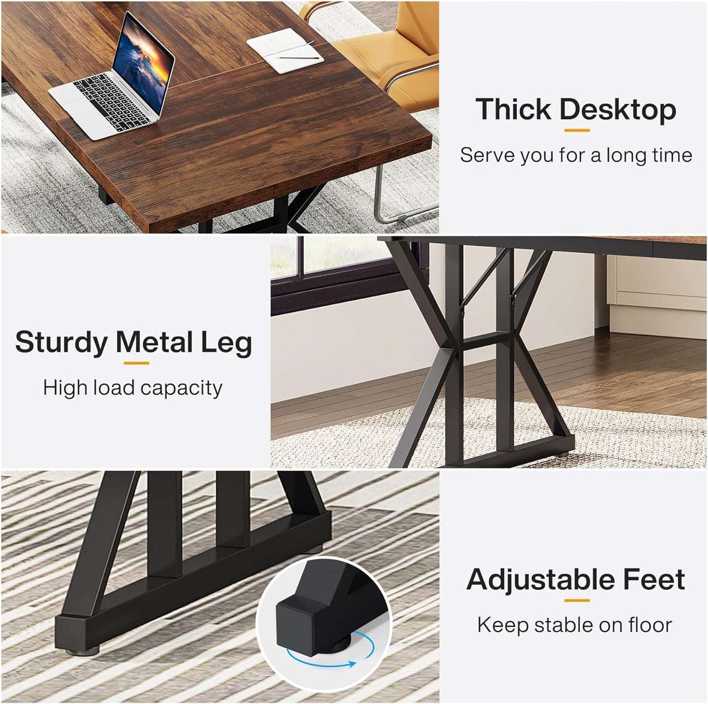 Tribesigns 70.8-Inch Executive Desk, Large Computer Office Desk Workstation, Modern Simple Style Laptop Desk Study Writing Table Business Furniture for Home Office (Brown/Black, 70.8 Inch)