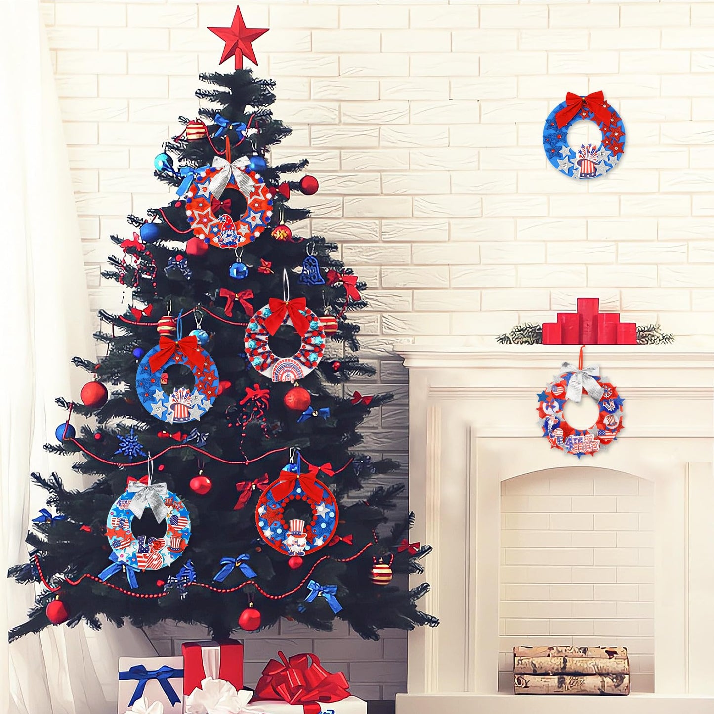 BOARDFEB 12 Sets 4th of July Crafts Kits DIY Patriotic Red White Blue Star Foam Wreath Signs Ornaments for Kids Independence Day Party Favors Gift Exchange Activities