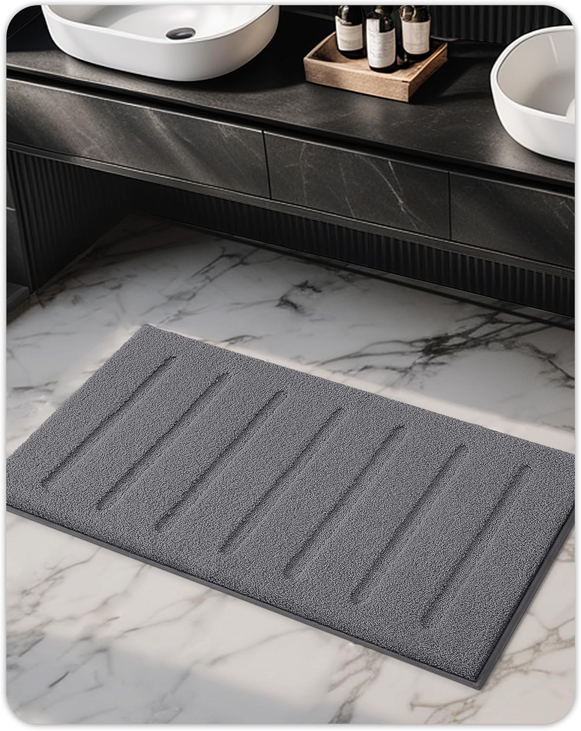 Color&Geometry Ultra Soft Plush Bathroom Rugs Non Slip Washable Bath Mat with Rubber Backing, Fluffy Absorbent Machine Carpet for Bathroom Floor, Tub and Shower, 24"x44", Dark Grey