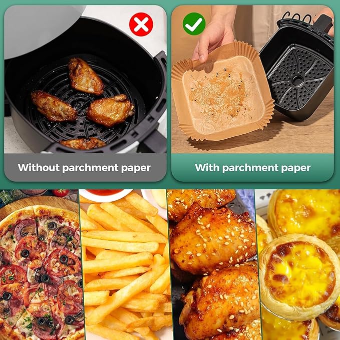 150PCS Small Air Fryer Liners Disposable, 4.7 Inch Parchment Paper for COSORI 2.1 Qt Air Fryer, Square Baking Paper Sheets for Mini Airfryer Basket
