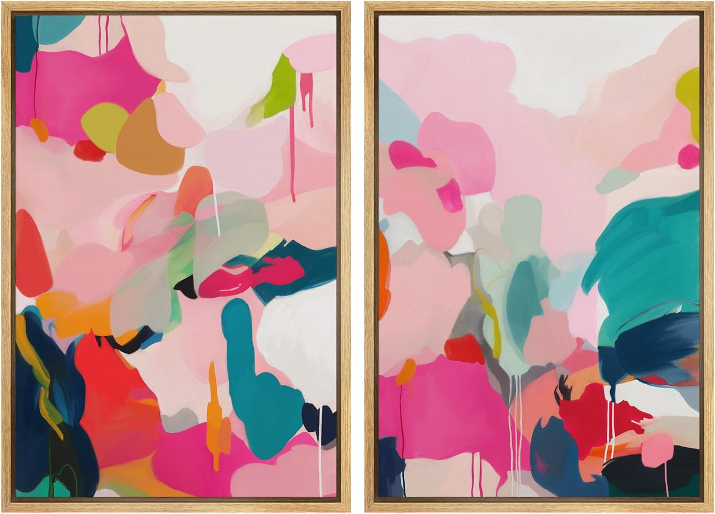 SIGNWIN Framed Canvas Print Wall Art Colorful Abstract Vibrant Pink and Blue Drip Illustrations Modern Art Decorative Contemporary for Living Room, Bedroom, Office - 24"x36"x2 Natural