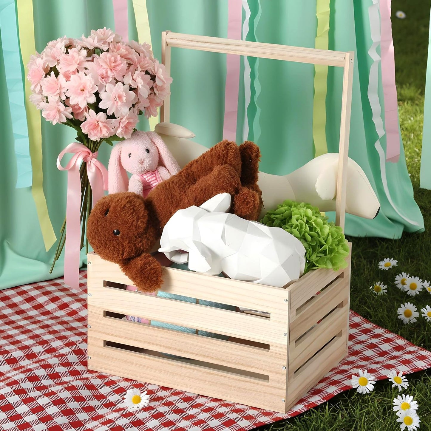 Aiyorse Wooden Baby Shower Crate Closet, Wooden Crate Basket with Handle Baby Gift Basket New Born Welcome Gift Hamper for Boys & Girls Welcome Babies Gifts for New Parents