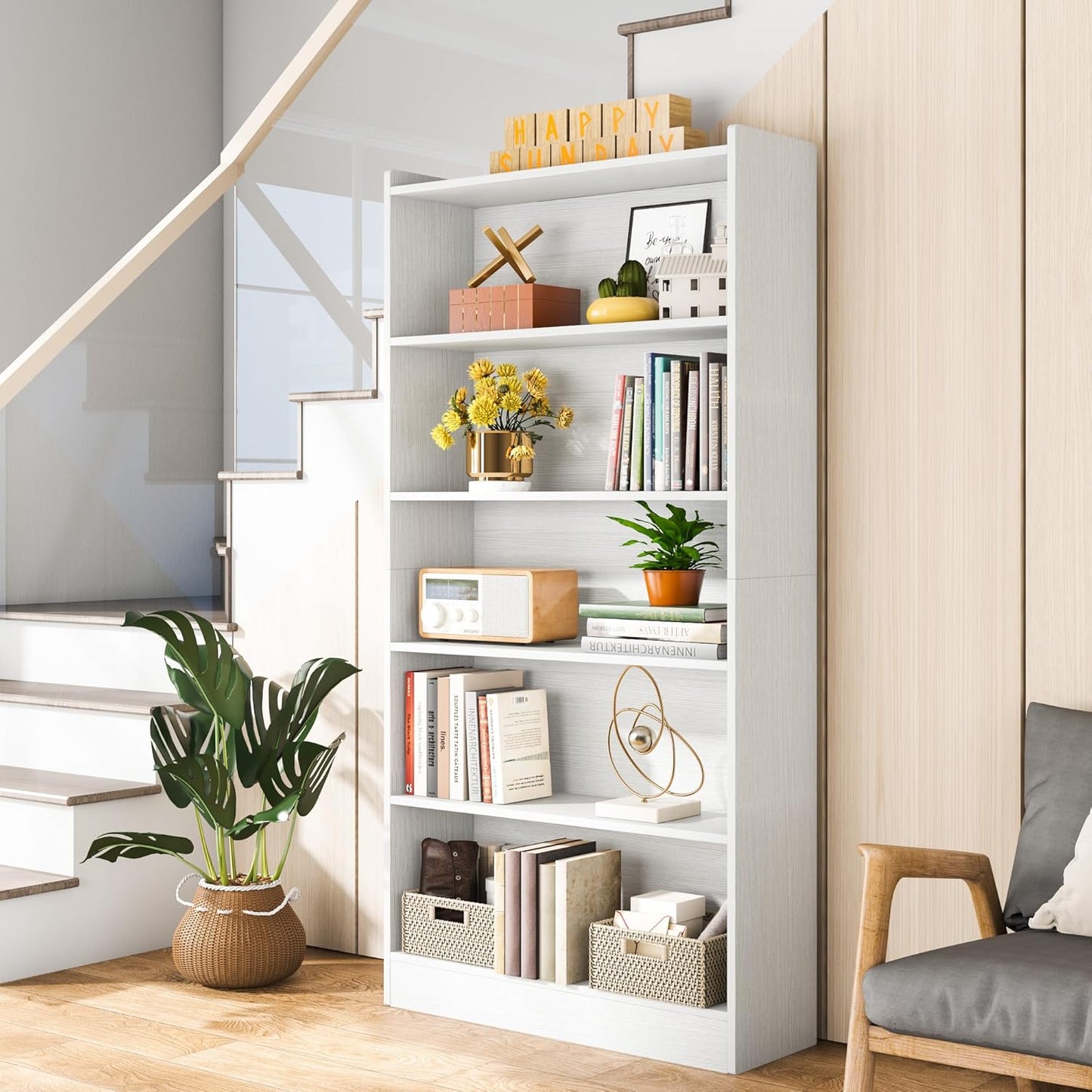 Tribesigns 72-inch Tall Bookcase, Modern 6-Tier White Library Bookshelf with Storage Shelves, Large Open Bookcases Wood Display Shelving Unit for Bedroom Living Room Office