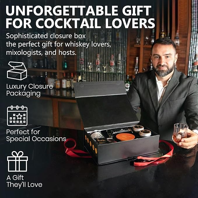 Silva Imbue Whiskey Smoker Kit with Torch – 6 Wood Chips, Oak Lid, Glasses, Ice Molds, Bar Tools & Recipe Book – Whiskey & Bourbon Cocktail Smoker Set
