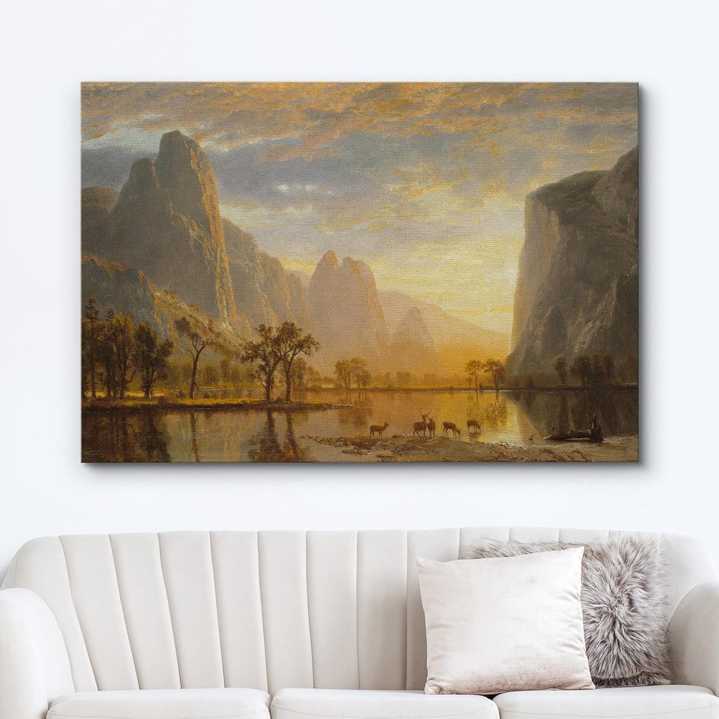 wall26 Canvas Print Wall Art Golden Hour Over Mountain Landscape & Deer Nature Wilderness Illustrations Modern Art Rustic Scenic Colorful Multicolor for Living Room, Bedroom, Office - 24"x36"