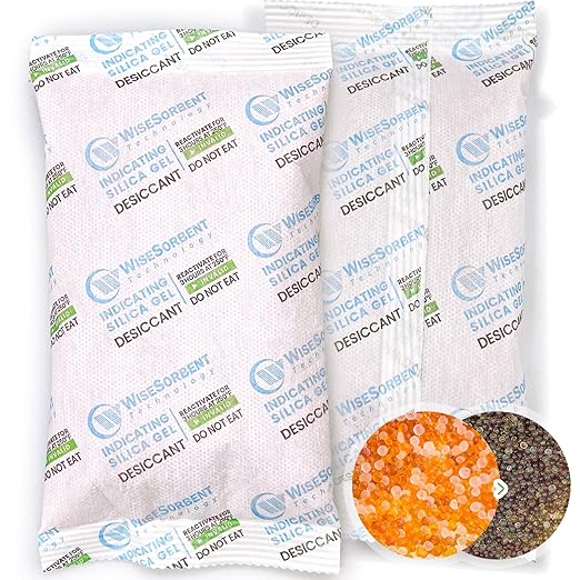 200 Gram [50 Packs] Silica Gel Desiccant Packets with Orange Indicating Beads, Rechargeable Silica Packs, Moisture Absorbers for 3D Printer Filament Gun Safe Camera Electronics Equipment