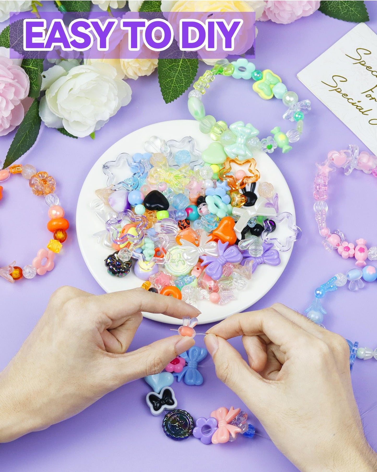450PCS FIVEIZERO Assorted Acrylic Beads for Bracelet Making, Flower Star Heart Butterfly Candy Gummy Bear Kawaii Aesthetic Cute Beads for Jewelry Making, Keychains, Necklace, Phone Charms, DIY Crafts