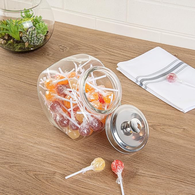 Restaurantware Vetri 0.5 Gallon Penny Jar 1 Durable Candy Jar - With Wide Spout Chrome Lid Clear Glass Cookie Jars For Kitchen Counter Dishwashable