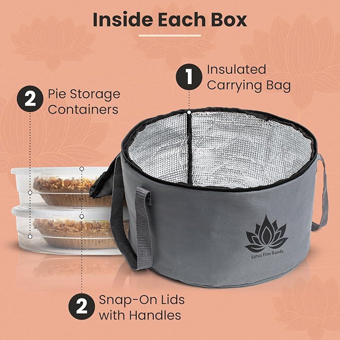 2 Pack Pie Carrier with Lid & Insulated Food Carrying Case Bag - 12" Food Storage Containers for Pies, Cheesecake, Flan, Pizza, Tortilla & More