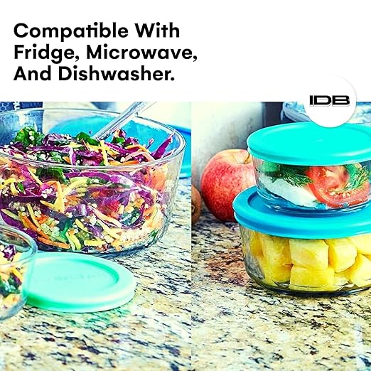 Lids for Pyrex and Anchor Round Glass Containers - 2-Cups, Green-4PK