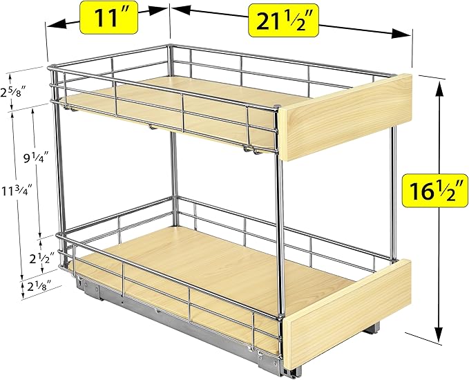 LYNK PROFESSIONAL® SELECT™ Pull Out Cabinet Organizer - 11" x 21" - Slide Out Drawer for Kitchen Cabinets - Sliding Pantry Shelves - Roll Out Shelf for Pots, Pans, Lifetime Ltd Warranty - 2 Tier