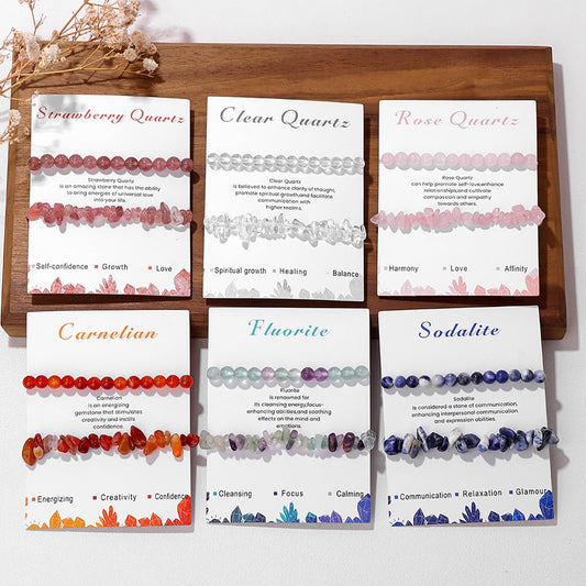 Lit Wall 2Pcs Clear Quartz Bracelet for Women & Men, Dainty Handmade Adjustable Clear Quartz Beaded Gemstone Healing Crystal Bracelets, Strand Style, No Clasp, 2 Count, Unisex, Clear