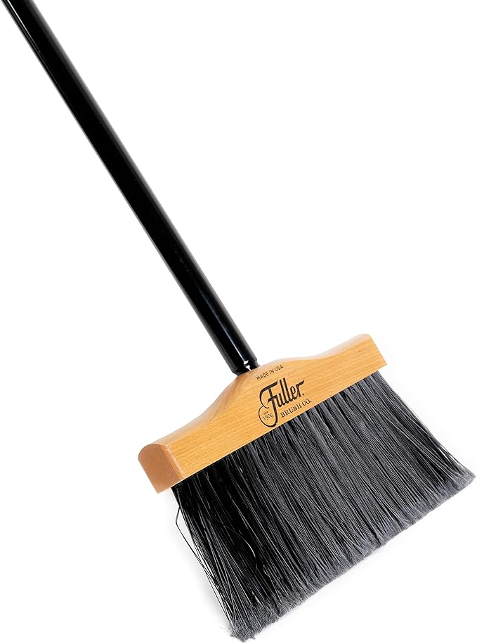Fuller Brush 10-Inch Maple Wood Broom with 2 Piece Black Steel Threaded Handle for Indoor and Outdoor Cleaning on Hard Floors, Tile, Concrete, and Garage Surfaces