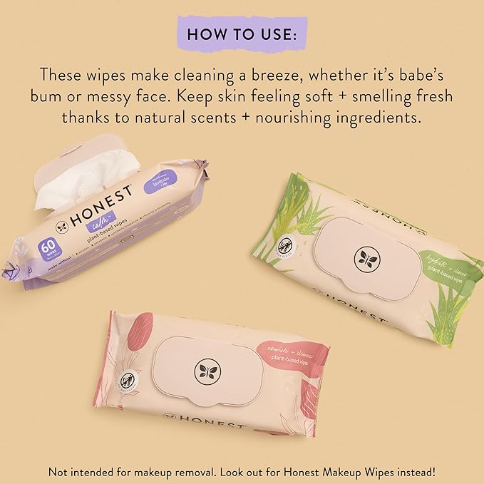 The Honest Company Nourish and Cleanse Naturally Scented Wipes Cleansing Multi-Tasking 99% Water Plant Based Hypoallergenic Sweet Almond 60 Count