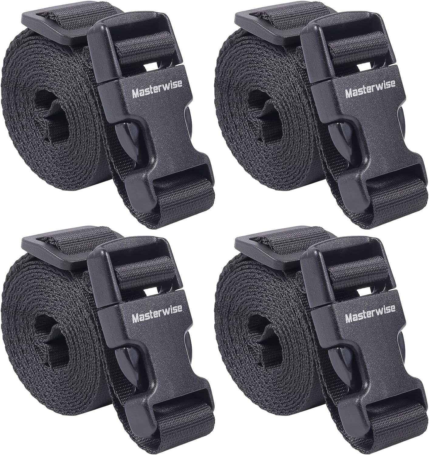 Buckle Straps with Clips, Adjustable Nylon Straps with Buckle, Packing Strap, Black 4 Pack (7’x1)