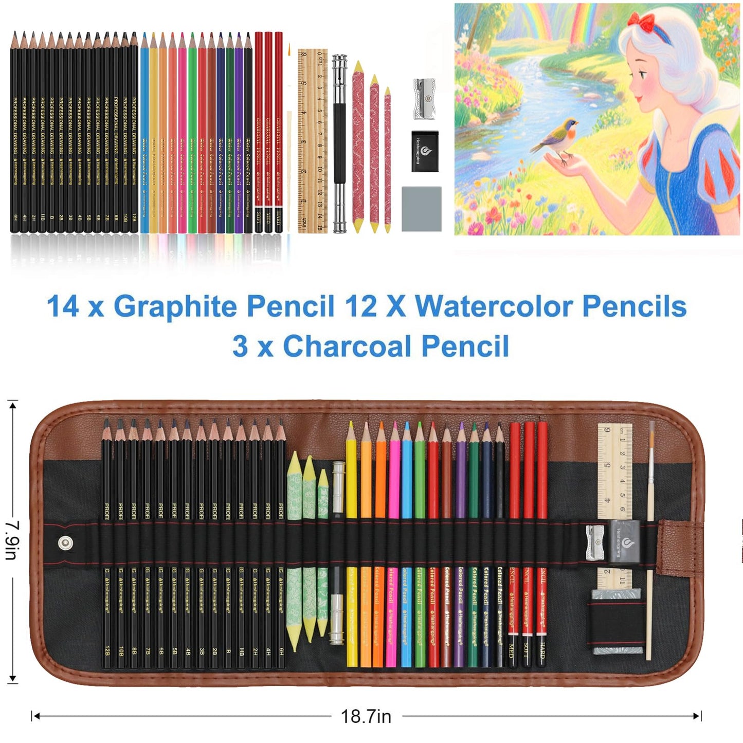 Heshengping, Sketching Pencil Set Drawing Pen Charcoal Sketch Kit Cover Graphite Charcoal Watercolor Pencils Paper Erasable Pen Beginners Artist Children and Adults(39pcs Art Supplies)