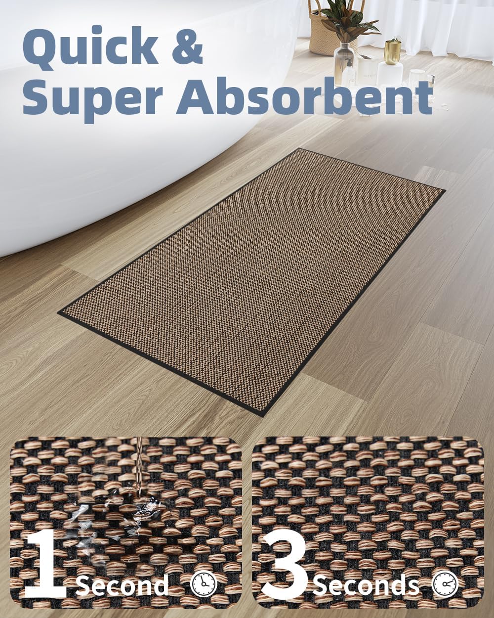 PADOOR Non-Slip Bath-Mats, Rubber-Backing Braided Absorbent Mats, Machine Washable Thin Bath Rugs Fit Under Door, Quick Dry for Bathroom Floor, 24x35 Black