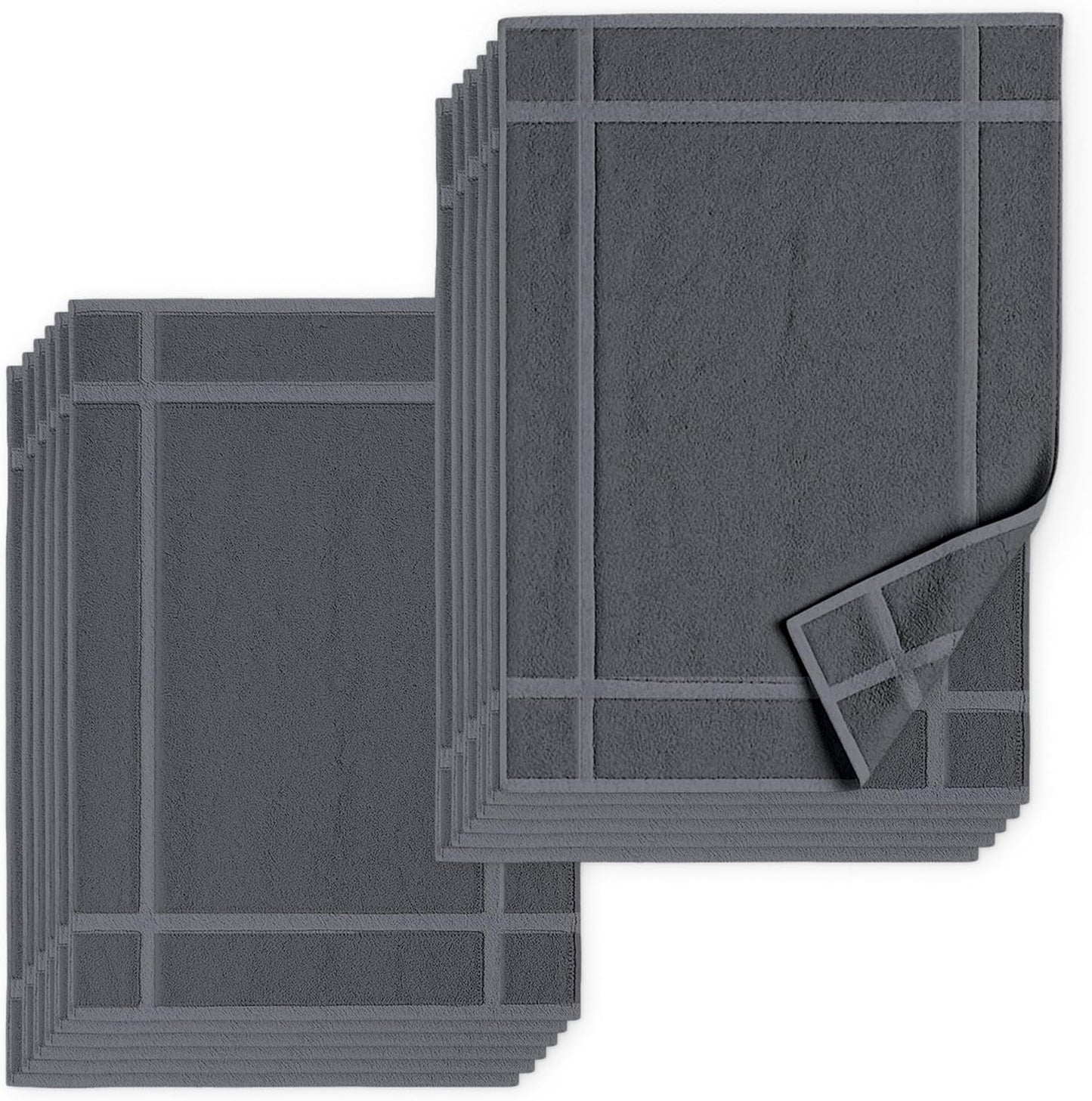 Pearl Linens Pack of 12 Washable Cotton Bath Mat 20x30 - Soft & Absorbent Quick Dry Bathroom Mat Set, Not Bathroom Rugs After Shower Mat, Terry Bath Tubmat, 687 GSM Dark Grey