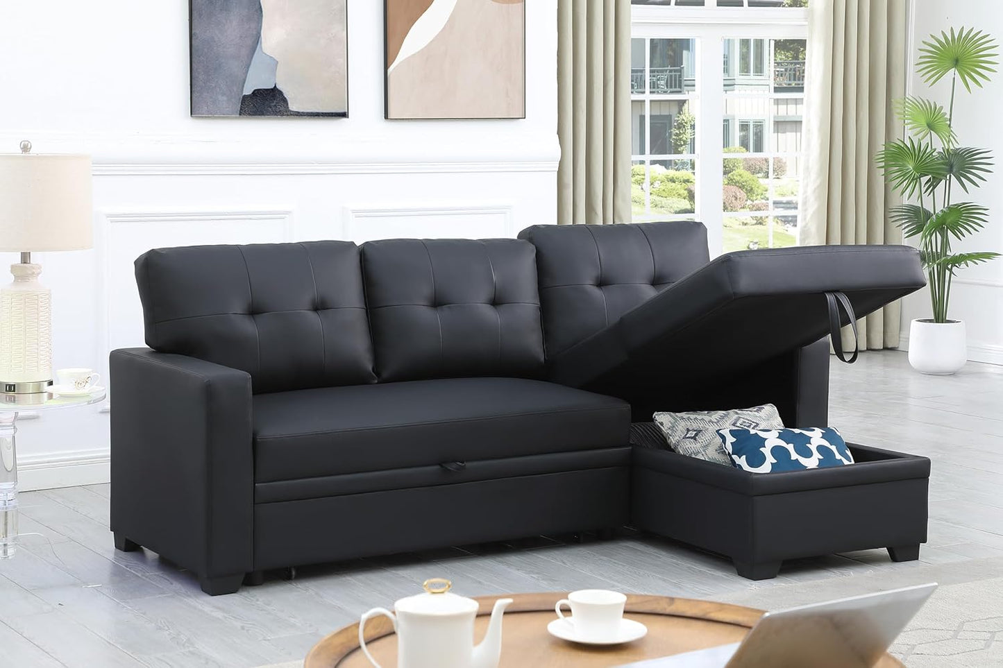 Devion Furniture Maison 4-in-1 Convertible L Shaped Couch with Pull Out Bed and Storage, Sectional Sleeper Sofa with Reversible Chaise for Living Room, Apartment, Bedroom, Office