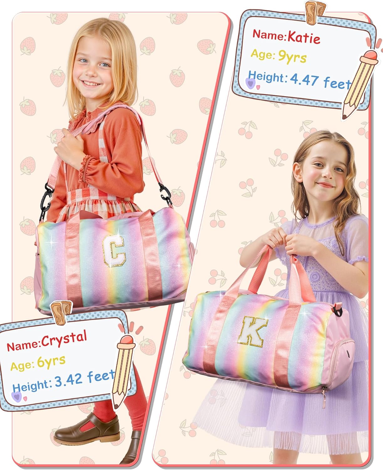 Valentines Day Gifts for Her-Girl Gym Bag with Shoe Compartment, Kid Personalized Weekender Overnight Bags, Initial Travel Tote with Makeup Pouch, Girls Kids Easter Gift (Letter V)