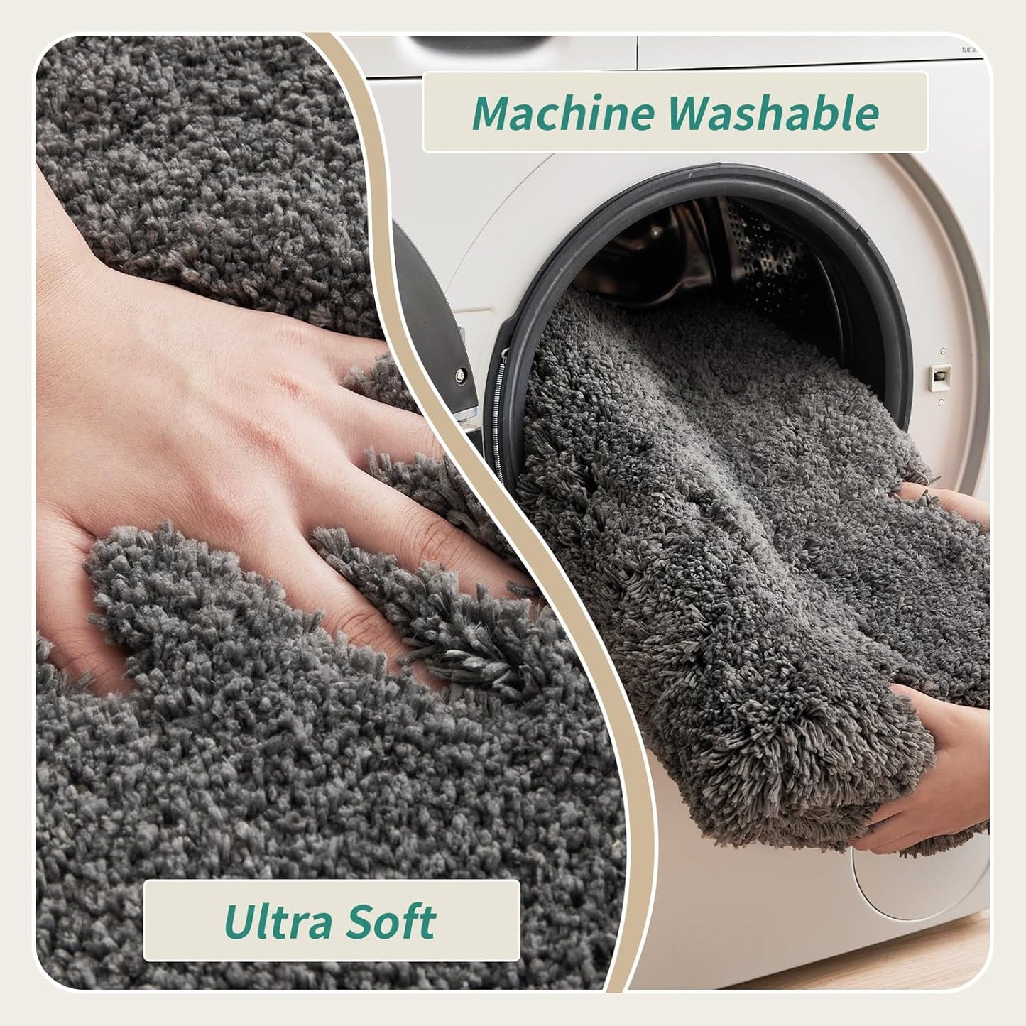 Dark Grey Bathroom Rug 20x32 Non Slip Fluffy Bath Mat for Bathroom Floor Washable Plush Luxury Bath Rug for Tub Soft Shaggy Absorbent Shower Sink Mat