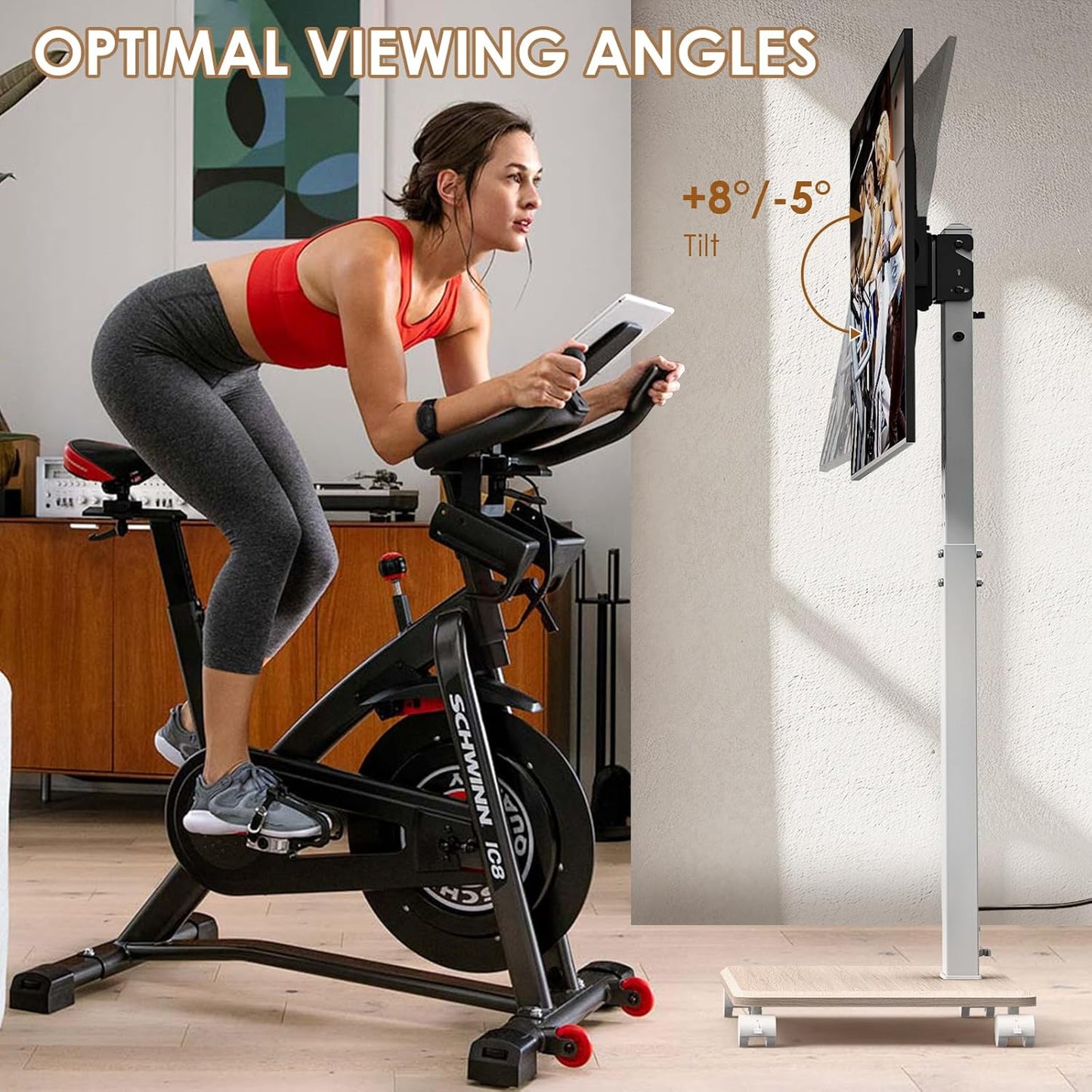 Rolling TV Stand with Power Outlet, Swivel Mobile Portable TV Cart for 32-75 Inch TVs up to 110 lbs, Landscape to Portrait, Height Adjustable Outdoor TV Stand with Wheels, Max VESA 600x400mm