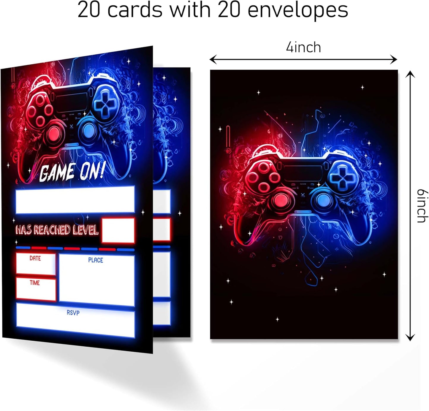 4x6 Gamer Birthday Invitations, Video Game Birthday Party, Gaming Party Decorations, Birthday Party Invitations for Boys, Girls, Kids Birthday Invitations, 20 Cards with 20 Envelopes.(46)