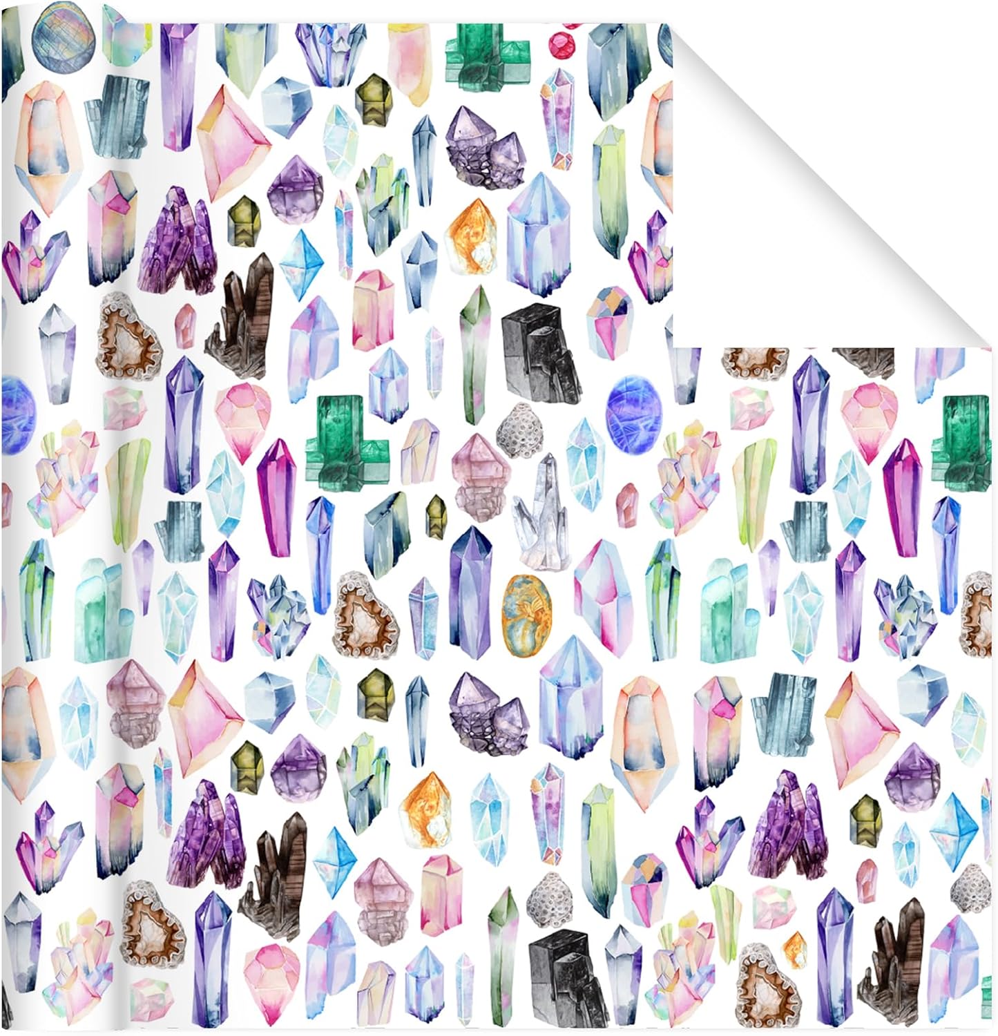 Gem Crystal Wrapping Paper Roll - 17Inch x16.4Feet - Watercolor Multicolor Precious Stone Design Gift Wrap for Birthdays,Holidays,Celebrations