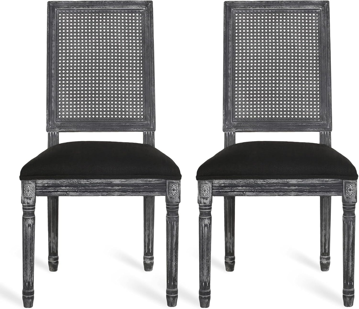 Merax Upholstered Solid Wood Dining Chairs Set of 2, French Country Style Accent Side Seating Furniture for Kitchen, Living Room, Wicker Back, Black