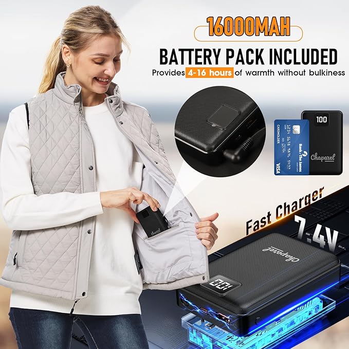 Women Heated Vest with Battery Pack, 16000mAh 7.4V Smart Rechargeable Heated Vests, Electric Lightweight Heating Vest Jacket