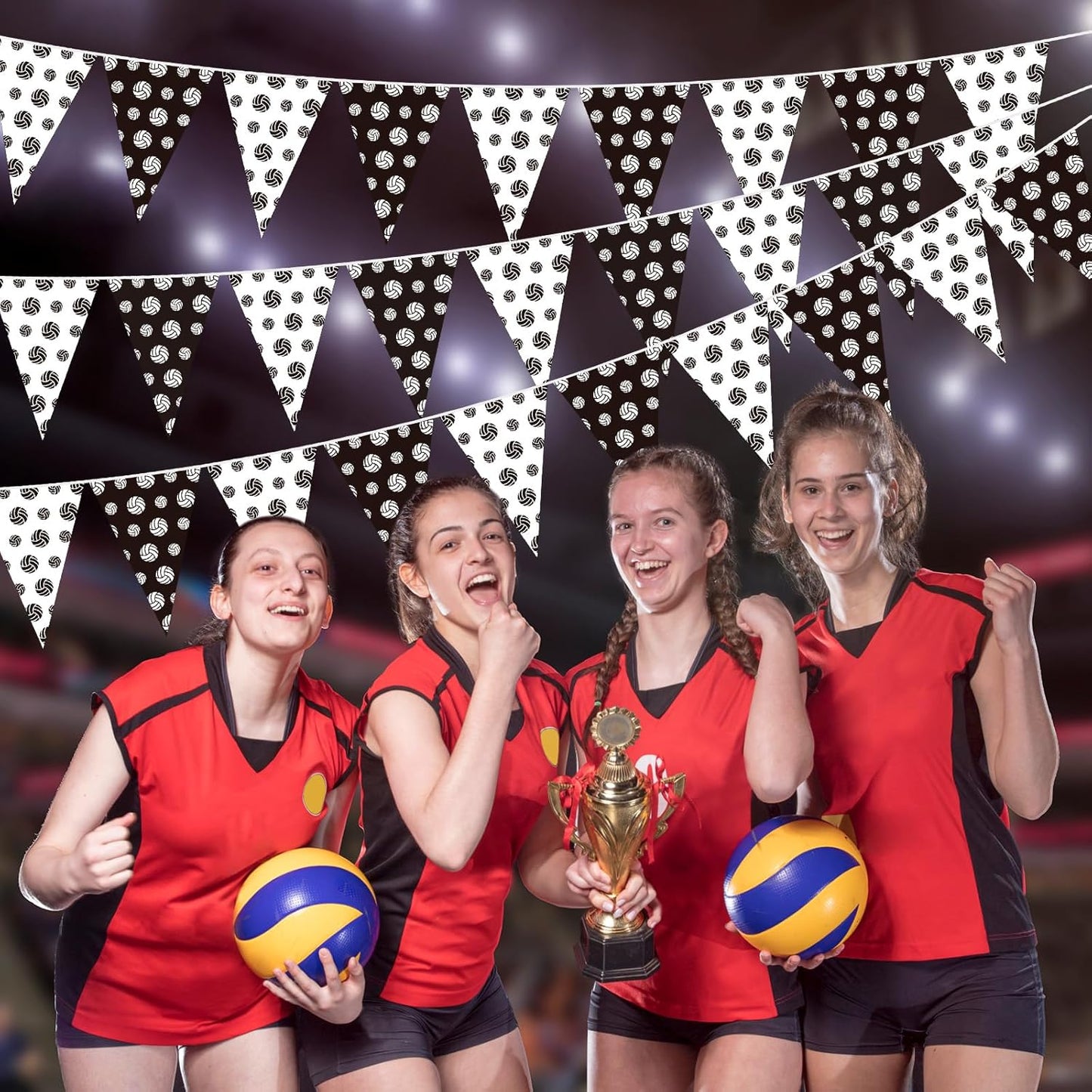 Jetec 5 Pcs 49 ft Volleyball Party Decorations Pennant Banner Theme Triangle Flags Garland Bunting Banner for Volleyball Fans Outdoor Indoor Home Sport Birthday Party Decorations Supplies