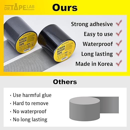 Black Window Screen Repair Tape, 2 in X 15 FT, Screen Repair Kit for Windows or Doors, Strong Adhesive Patch Kit Fiberglass Mesh Tape