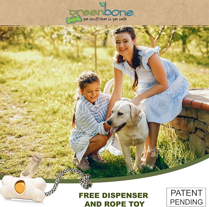 Greenbone BioBase Pink Dog Poop Bag Refills: 28 Rolls - 336 Bags with Dispenser and Rope Toy Handle- Dog Gift Set