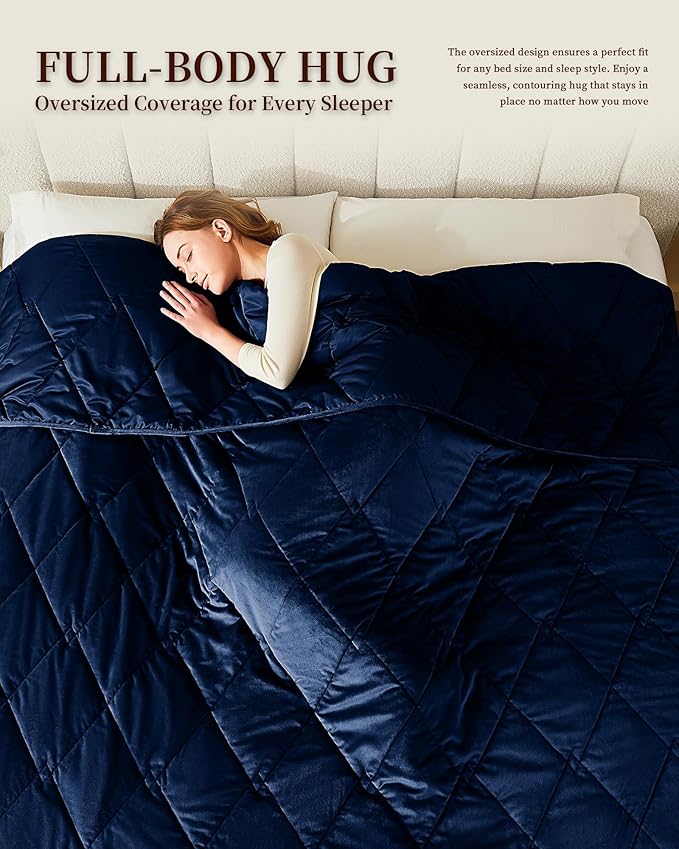 L'AGRATY King Size Weighted Blanket for Adults 25lbs, 88"x104" — Cooling Breathable Heavy Blanket with Glass Beads for Sleeping Perfect Hot Sleepers & Couples Machine Washable All-Season Navy Blue