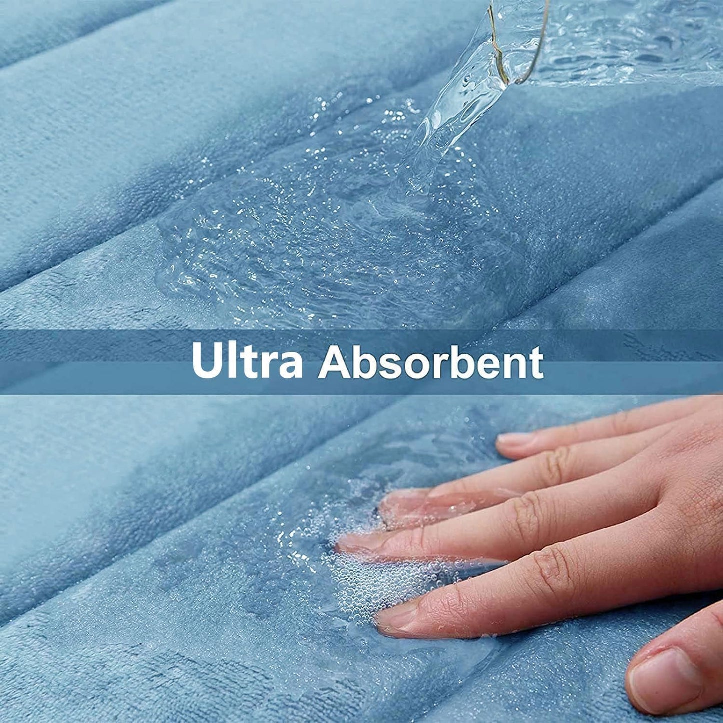 Buganda Memory Foam Bath Mat, 59" x 20", Ultra Soft and Non-Slip Bathroom Rugs, Water Absorbent and Machine Washable Bath Rug Runner for Bathroom, Shower, and Tub, Blue